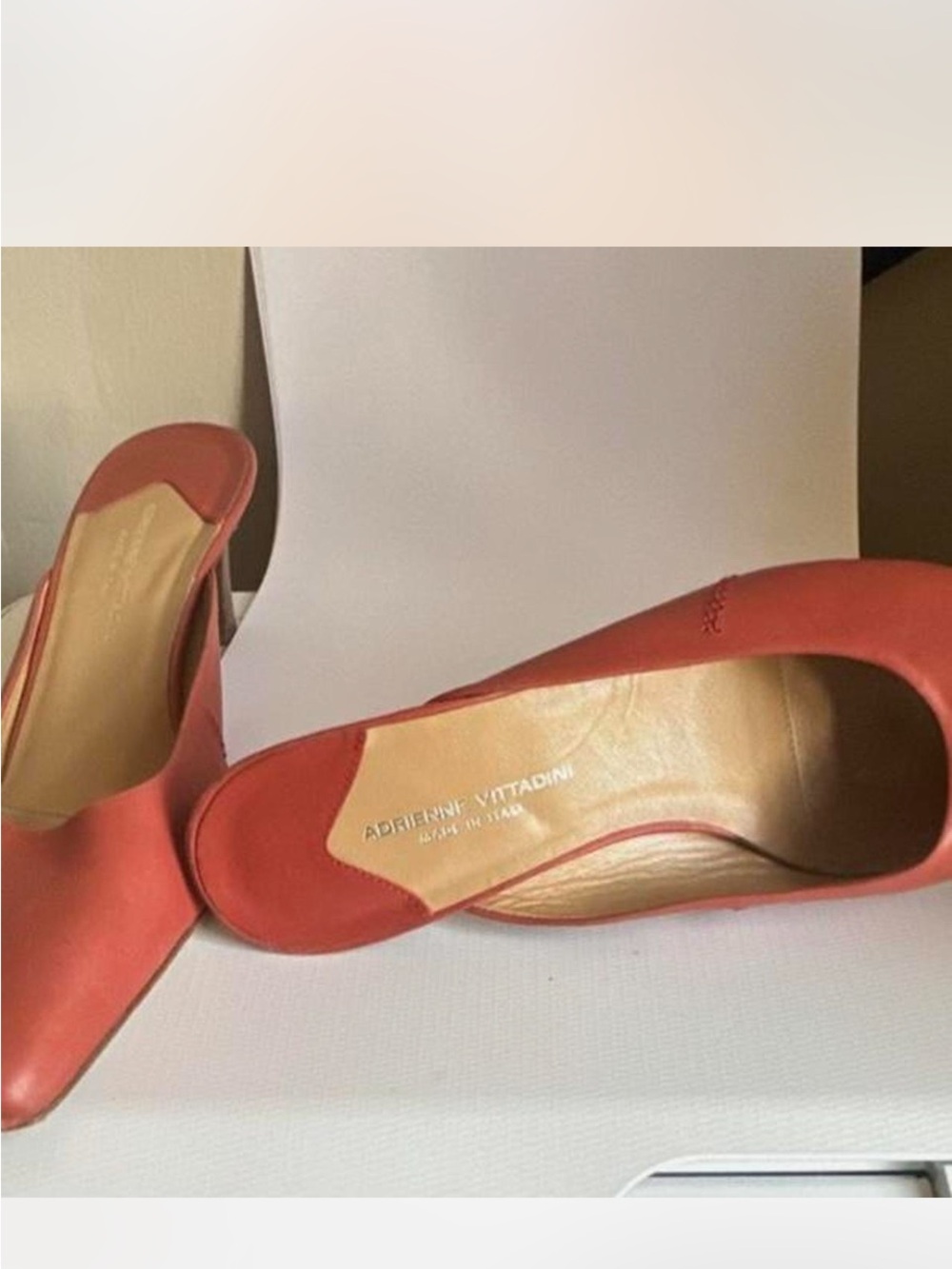 Adrienne Vittadini Coral-Red Leather Square-Toe Slip-On Mules - Picture 2 of 4